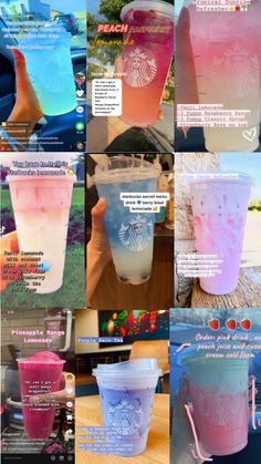 the different types of drinks are shown in this collage