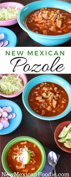 two pictures showing different bowls of mexican style soup and the same bowl full of food