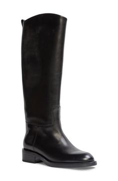 A block heel adds an extra bit of equestrian style to a lightly cushioned boot that brings just the right amount of sophistication to your everyday look. Pull-on style Cushioned footbed Leather upper, lining and sole Imported Tall Boot, Shoe Inspo, Equestrian Style, Black Fits, Tall Boots, Boot Shoes Women, Black Suede, My Board, Everyday Look