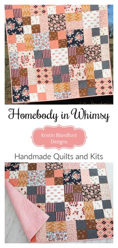 two quilts that have been made in different colors and sizes, with the words homebody