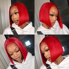 Red Bob Lace Front Wig Short Straight Synthetic Heat Resistant Wig Daily Cos Wig Invisible Knot, Red Bob, Straight Bob Hairstyles, Color Rubio, Blonde Bob Wig, Brazilian Remy Hair, Straight Bob, Red Wigs, Beautiful Wigs