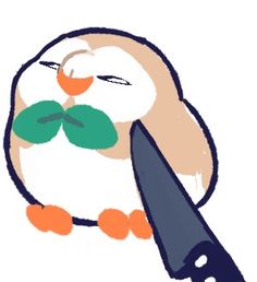 a drawing of a penguin holding a knife