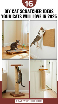 16 DIY cat scratcher ideas featuring creative designs, from wall-mounted options to scratch posts, perfect for keeping your cat entertained and your furniture safe. Diy Sofa Cat Scratcher, Diy Cat Wall Scratcher, Homemade Cat Scratching Post, Diy Cat Scratcher Wall, Diy Cat Scratcher Cardboard, Diy Cat Tower Easy Cheap, Catification Ideas Diy, Cat Scratcher Diy, Cat Scratcher Ideas