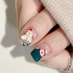 Nail Art Snowman, Christmas Nails Korean, Korean Christmas Nails, Chrismas Nail Art, Hoilday Nails, Korea Nail Art, Snowman Nail, Nail Noel, Snowman Nails