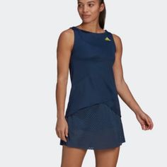 Online Purchase, No Longer Fits. Questions? Leave A Comment Below! Adidas Blue Sleeveless Top, Adidas Sleeveless Spring Dresses, Adidas Tennis Dress, Womens Tennis Dress, Adidas Yellow, Adidas Country, Adidas Tennis, Slim Fit Dress, Pretty Legs