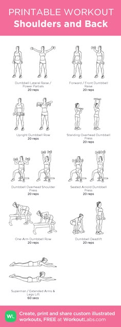 the printable workout poster shows how to do an exercise with dumbs and back