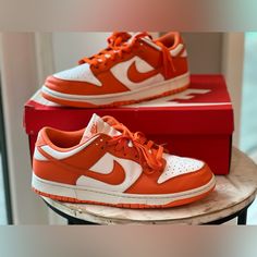 Elevate Your Sneaker Game With The Nike Dunk Low Retro Sp Syracuse 2020. This Stylish Sneaker Features A Vibrant Orange Colorway, Perfect For Adding A Pop Of Color To Any Outfit. The Low Top Shoe Shaft Style And Leather Upper Material Provide Comfort And Durability, Making It A Great Choice For Athletic Activities. This Shoe Is In Good Condition. Some Signs Of Wear As Seen In The Photos. Some Mild Box Damage. Includes Alternate Laces. With A Style Code Of Cu1726-101 And A Release Year Of 2020, This Nike Dunk Low Is A Must-Have For Any Sneaker Enthusiast. Available In Size 10, It's The Perfect Fit For Men Who Appreciate Both Quality And Style. Don't Miss Out On The Opportunity To Add This Nike Dunk Low Sp, Orange Sneakers, Fit For Men, Sneaker Games, Nike Dunk Low, Vibrant Orange, Dunk Low, Nike Dunk, Stylish Sneakers