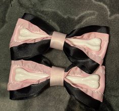 Handmade hair bow set. Roughly 3 x 5". Metal hair clips Splatoon Oc, Beetle Art, Pink Goth, Gothic Hairstyles, Gothic Emo, Hair Bow Sets, Fashion Inspiration Board, Punk Hair, Emo Hair