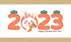 a cartoon rabbit holding a carrot in front of the numbers for chinese new year 2012