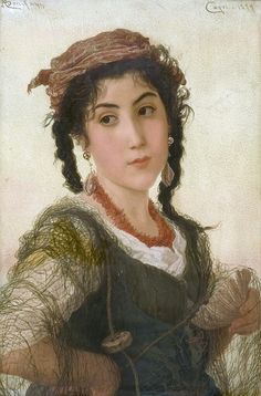 a painting of a woman in an old fashion dress with her hands on her hips