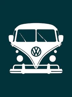 the vw kombi bus is shown in white on a dark blue background