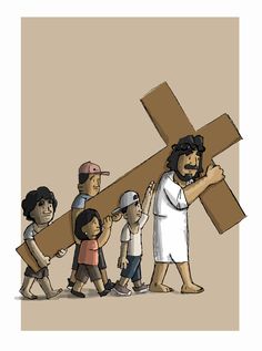 jesus carrying the cross with children