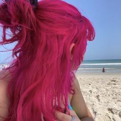 Pink And Green Hair Ideas, Pink To Orange Hair, Hair Colors Colorful, Hot Pink Hair Aesthetic, Hot Pink Hair Dye, Neon Pink Hair, Pink Hair Extensions, Bright Pink Hair, Pink Hair Dye