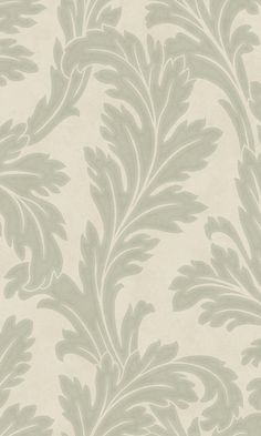 a white and green wallpaper pattern with leaves on the back side, in shades of grey