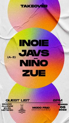 a poster with three circles on it that says inofie javs nino zue