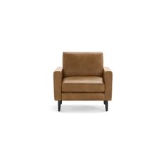 a brown leather chair against a white background