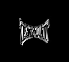 the tapout logo is shown in black and silver on a dark background with white lettering