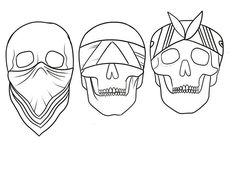 three skulls with bandanas on their heads