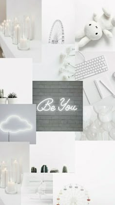 a collage of white objects with the words be you