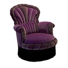 a purple and black chair sitting in front of a white background