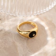 🕑Last Chance: Hurry and save 40% 🕑 This modern signet ring is sure to get noticed with its bold design and stunning black color. The deep black background and thick ring band is an elegant contrast to the delicately embedded CZ Diamond. It’s both elegant and edgy, making it perfect for any occasion or style. Material: High Quality Solid 925 Sterling Silver Finish: 18K Gold∙Sterling Silver Featuring a ~10mm Black Enamel Signet Ring with an embedded CZ Diamond | Band is ~2.5mm Final Sale Model s Formal Black Tarnish-resistant Signet Ring, Black Signet Ring, Herringbone Bracelet, Thick Ring, Dome Ring, Emerald Necklace, Oval Rings, Domed Ring, Ring Sizer