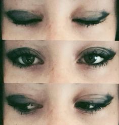 #vintage #eyemakeup Eyeshadow For Small Eyelids Hooded Eyes, Emo Makeup Inspiration, Black Eye Makeup For Hooded Eyes, Black Tightline Makeup, Luna Sailor Moon Makeup, Emo Makeup Brown Eyes, Black Smokey Eyeliner Makeup, Rockstar Hair And Makeup, Goth Lip Liner