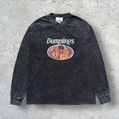 **Dumplings Long-Sleeve Tee** Show your love for comfort food with this vintage-style long-sleeve tee featuring a mouthwatering dumplings graphic. Perfect for those cool days when you want to stay cozy while making a statement. 👕 Material: 100% Cotton   🎨 Design: Vintage Dumplings Graphic   📏 Sizes: M-3XL   ⏳ Custom Creation Time: Please allow 1-2 weeks for production. #DumplingsTee #FoodieFashion #LongSleeveTshirt #CasualWear #VintageStyle #CustomApparel #UniqueTshirts Black Streetwear, Design Graphique, Asian Food, Stay Cozy, Unique Tshirts, Design Vintage, Dumplings, Vintage Stil, Custom Clothes