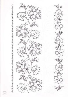 an embroidered design with flowers and vines on white paper, in the style of embroidery