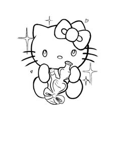 a hello kitty coloring page with an image of a cat holding a baby kitten in her arms