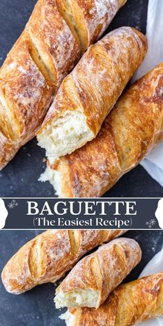 several croissants are stacked on top of each other with the words baquette the easyest recipe