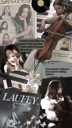 a collage of photos with some music related items in them and the caption says i want a love like i've seen in the movies fall in love