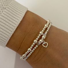 Bracelets Heart, Silver Bracelet Stack, Branded Jewellery, Sterling Silver Heart Bracelet, Heart Jewellery, Silver Beaded Bracelet, Bracelet Set Silver, Silver Heart Bracelet, Sterling Silver Bead Bracelet