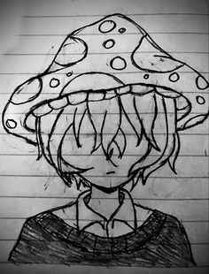 a drawing of a girl with a hat on her head and eyes drawn in pencil