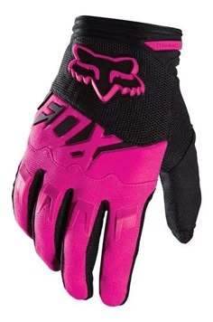 a pink and black glove with the fox logo on it