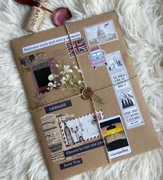 a cork board covered in lots of different things