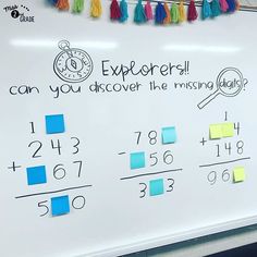 a white board with some writing on it that says exploreers can you recover the missing digits?