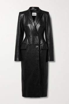 EXCLUSIVE AT NET-A-PORTER. A standout design on Khaite's Fall '23 runway, this 'Carmona' coat has a structured shape that rounds at the hips, creating an hourglass silhouette. Tailored from soft textured-leather, it has a double-breasted front framed by elegant peak lapels. Style yours with a tonal turtleneck as part of a monochrome outfit. 2025 Trends, Work Dress Code, Hourglass Silhouette, Monochrome Outfit, Four Days, Leather Trench Coat, New Classic, London Fashion, London Fashion Week