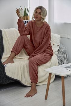 Keep your loungewear casual-cool with this sweatshirt and joggers set featuring a comfortable stretch-infused fit. Includes sweatshirt and matching joggers (two pieces total) Size Guide: Talita s 5’6” tall, and has a 33” bust, 24” waist, & 35” hips. She is wearing a S / US 4 / AU 8. This loungewear set is true to size. Sweatshirt (size S): 29" long from high point of shoulder to hem Joggers (size S): 27" inseam Material: 100% polyester Care Instructions: Machine wash / Cold hand wash Pink Crewneck Sweatshirt, Joggers Set, Blue Crewneck, Grey Crewneck, Pink Crewneck, Loungewear Set, Lounge Set, Lounge Sets, Size Pattern