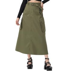 The long cargo skirt pockets and tie waist ends add elegant to the overall look, while the ruched detailing adds a touch of elegance. Whether you're going to a club, a party, or just hanging out with friends, these cargo skirts long are versatile enough to suit any occasion. Y2K cargo skirts for women are designed with functional pockets, you no longer have to flip your bags! Pair them with a crop top, tank top, or a stylish shirt for a chic and fashionable look. Y2k Fashion Skirt, Straight Long Skirt, Midi Skirt Outfits Summer, Skirt Outfit Summer, Summer Belt, Bodycon Pencil Skirt, Y2k Skirts, Midi Skirt Outfit, Midi Flare Skirt