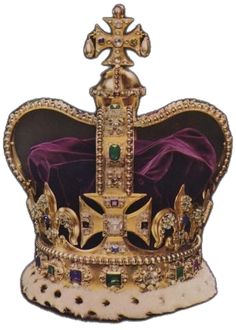 a gold crown with purple and green jewels