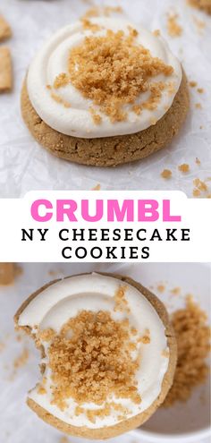 crumbl ny cheesecake cookies with white frosting and grahams on top