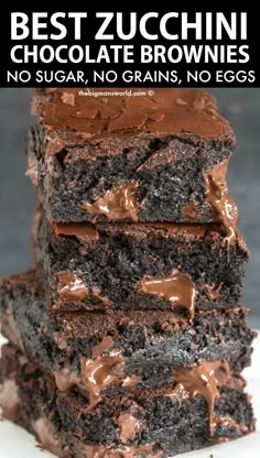 three chocolate brownies stacked on top of each other