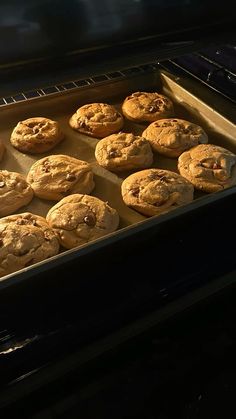 chocolate chip cookies and muffins in an oven ready to go into the oven