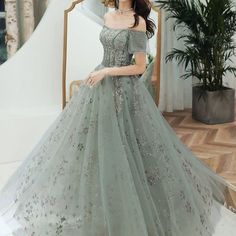 Elegant Fairytale Prom Dresses, Luxury Fairytale Princess Dress For Party, Luxury Fairytale Dress For Prom Season, Luxury Fairytale Prom Dress, Luxury Tulle Fairy Dress In Fairytale Style, Lace Long Prom Dress, Grey Evening Dresses, Green Evening Dress, Long Formal Gowns