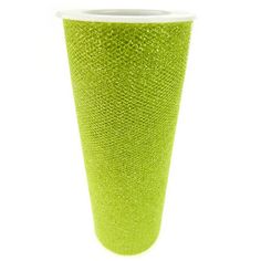 a bright green cup with white rim on a white background, it looks like something out of space