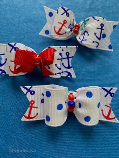 A few nautical themed dog hair bows with anchors on them Making Hair Bows