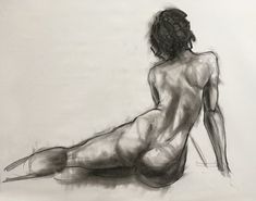 a drawing of a naked woman sitting on the floor with her legs spread out and hands behind her back