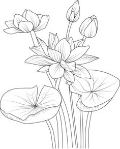 flowers and leaves are shown in this black and white drawing, which is also available for coloring