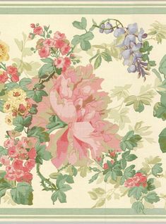 a floral wallpaper with pink, yellow and blue flowers on it's border