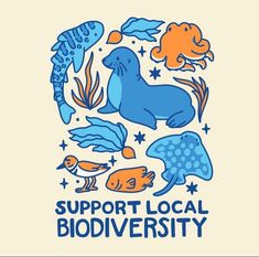 the logo for support local biodiversity, with sea animals and fish around it